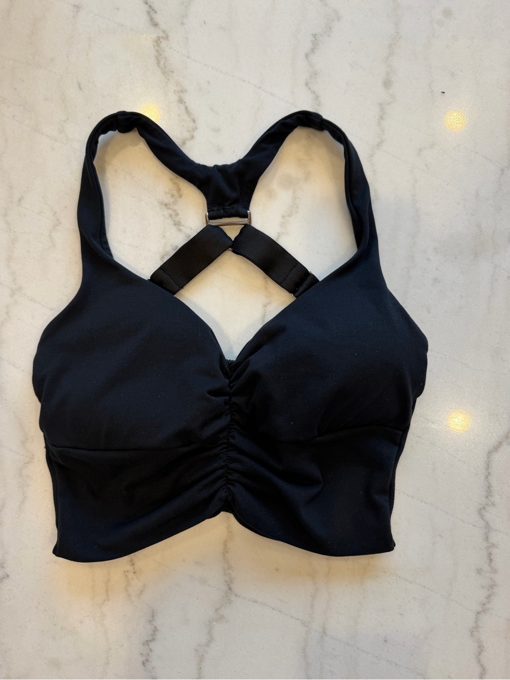 Bombshell Sportswear Black Racerback Ruched Sports Bra